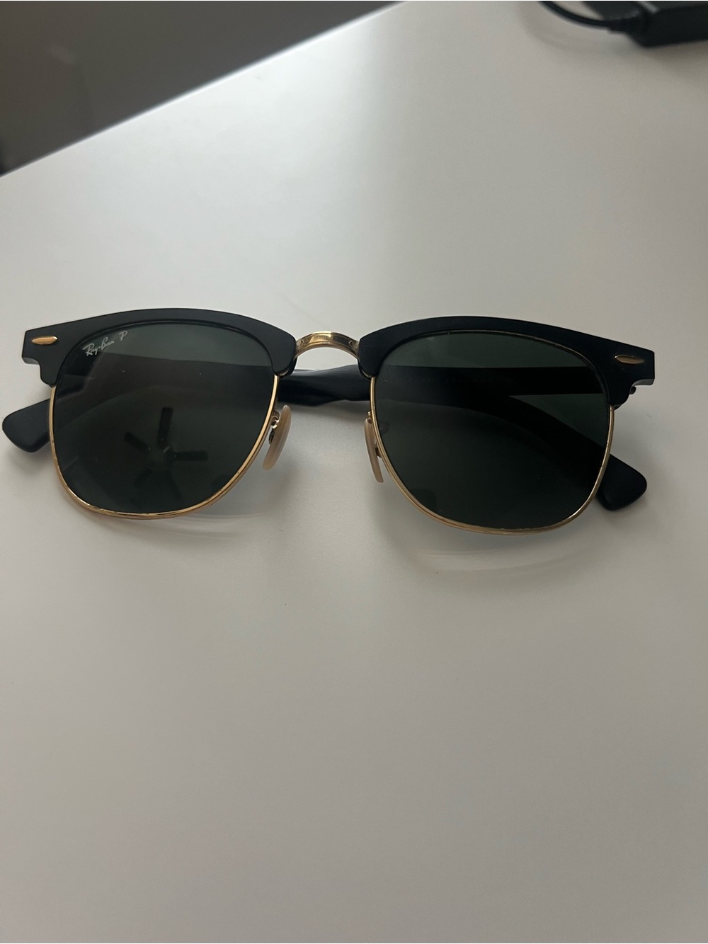 Ray-Ban P Black Sunglasses with Gold Hinge Detail